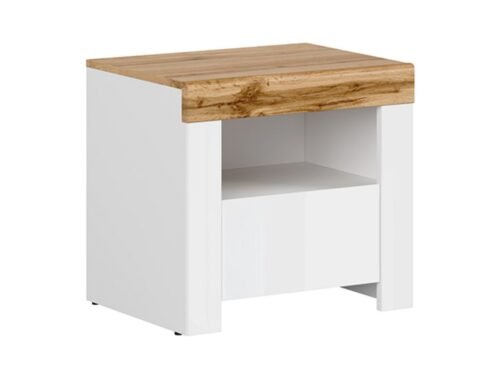 HOLTEN bedside table with drawer, 54.5 cm, white/wotan oak