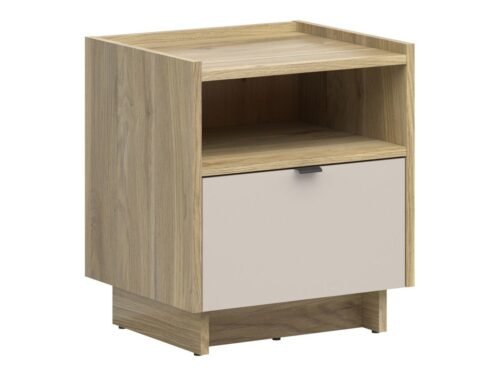 DALVA bedside table with drawer and shelf, 50 cm, pink-purple/cashmere oak