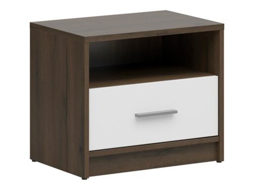 NEPO PLUS bedside table with drawer and shelf, 49 cm, noble oak/white