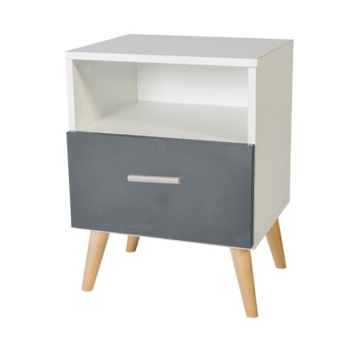LOGAN bedside table with drawer, white/gray, ADRK