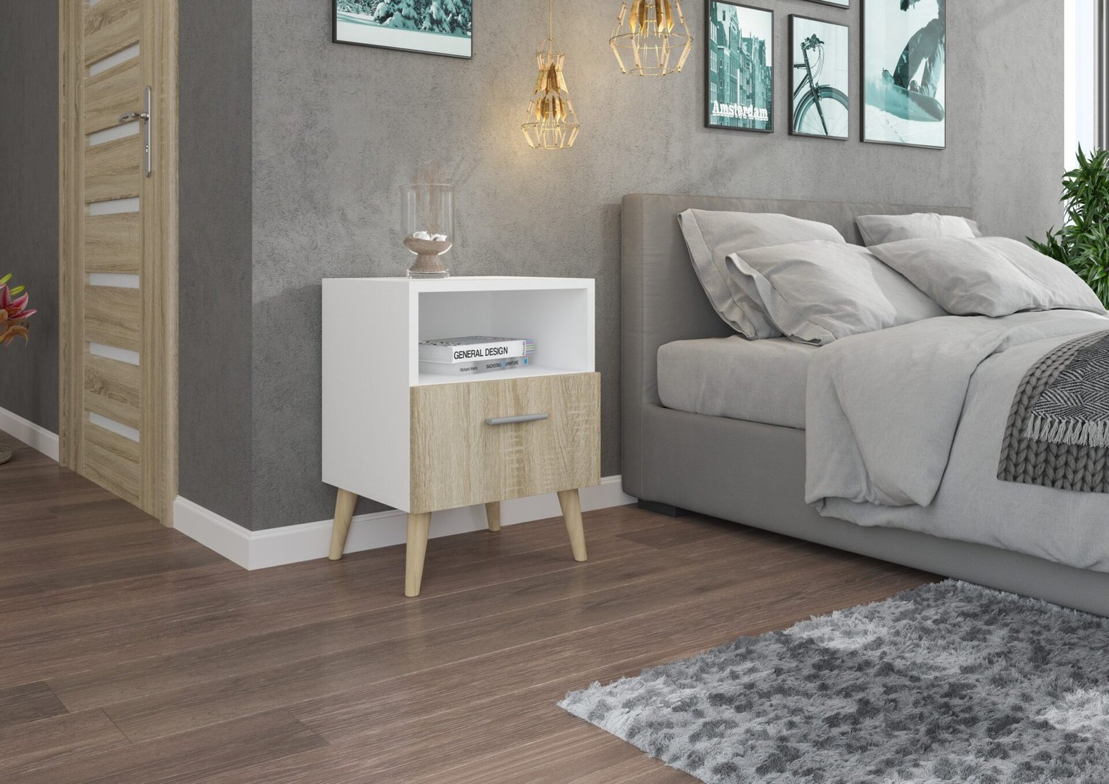 LOGAN bedside table with drawer, white/Sonoma ADRK - Image 2