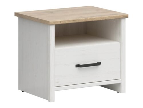 LOKSA bedside table with drawer, 50 cm, Andersen pine, white/Grandson oak