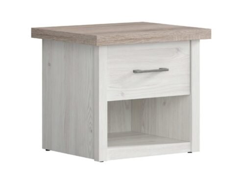 LUCA JUZI bedside table with drawer, 51 cm, light Sibiu larch/dark Sonoma oak
