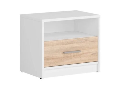 NEPO PLUS bedside table with drawer, 49.5 cm, white/sonoma oak