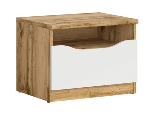 NUIS bedside table with drawer, 50 cm, Wotan oak/glossy white