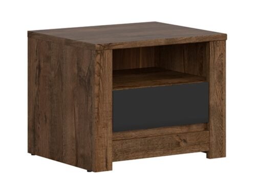 RUSO bedside table with drawer, 54.5 cm, April oak/matt black