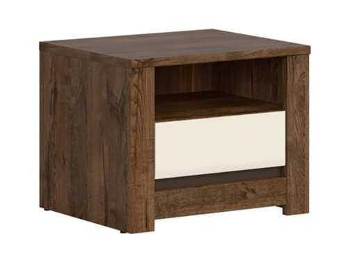 RUSO bedside table with drawer, 54.5 cm, April oak/pearl gloss