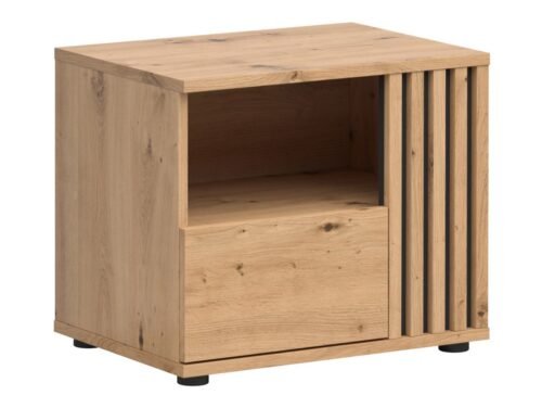 Vabres bedside table with drawer, 55 cm, right side, oak imitation, slats