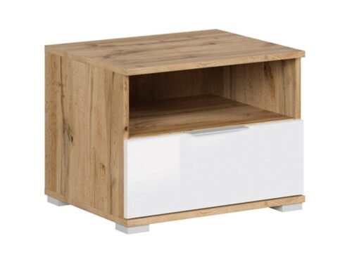 ZELE bedside table with drawer, 50 cm, Wotan oak/glossy white