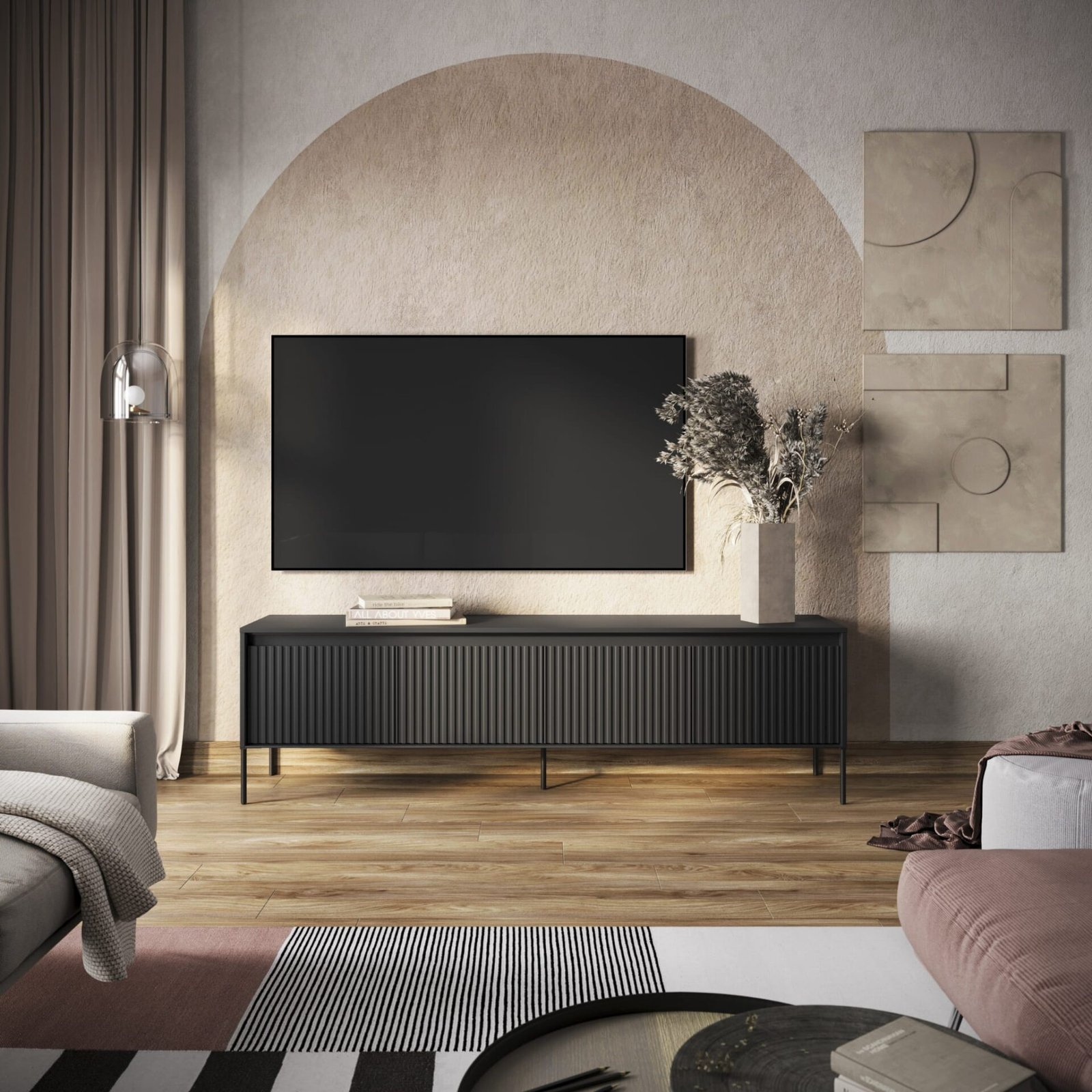 Grooved TV cabinet TREND 06 black/black legs - Image 2