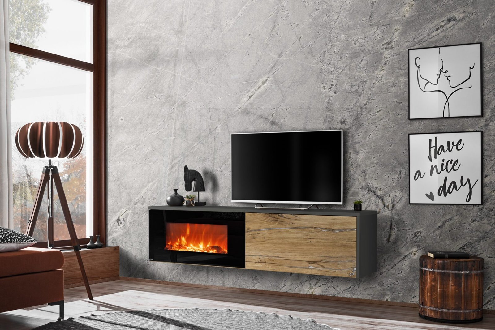 Dallas E TV cabinet with electric fireplace DLE32 ASM