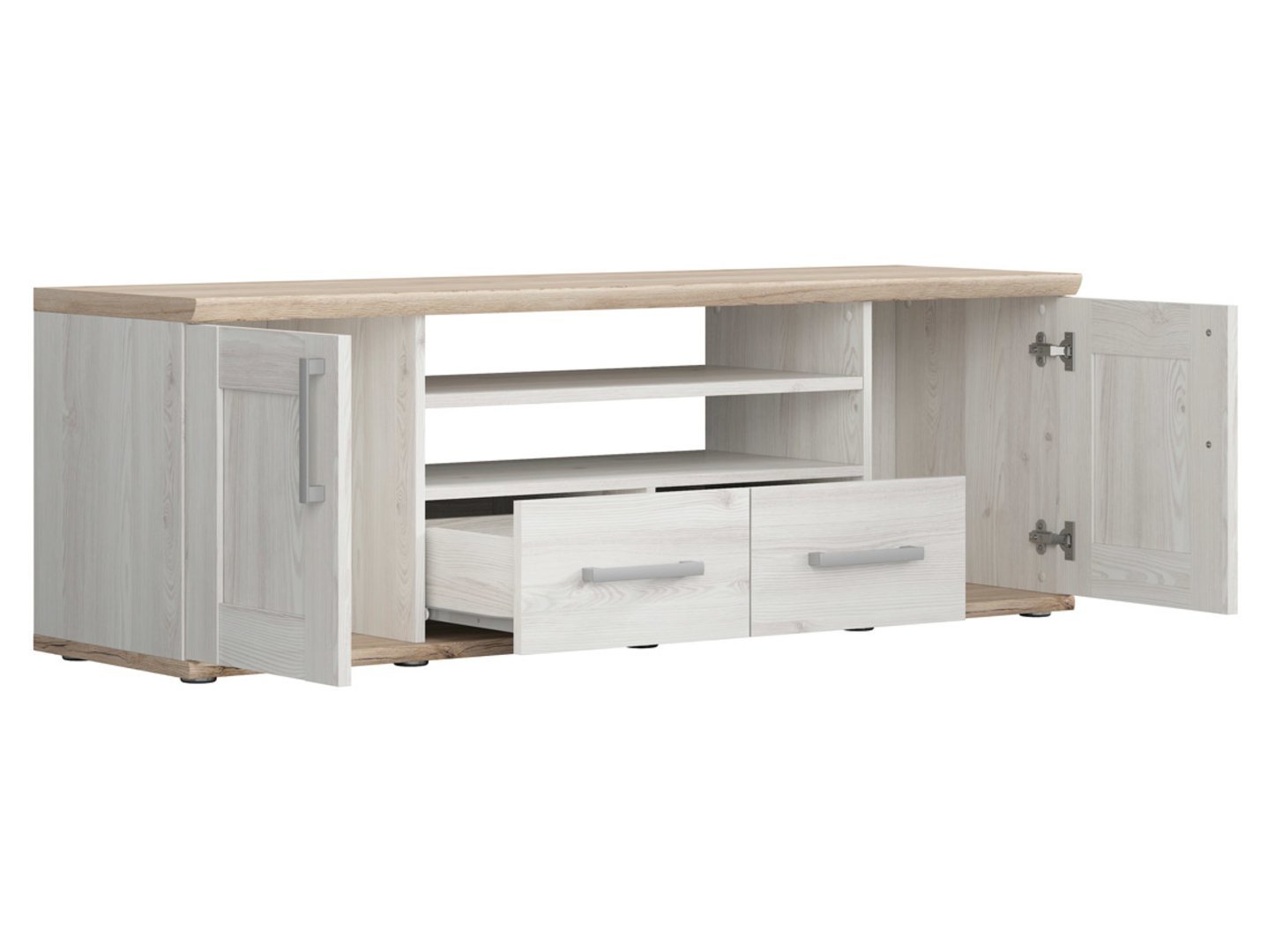 Two-door TV cabinet with two drawers ROMANCE 152 cm light Sibiu larch/light San Remo oak - Image 2