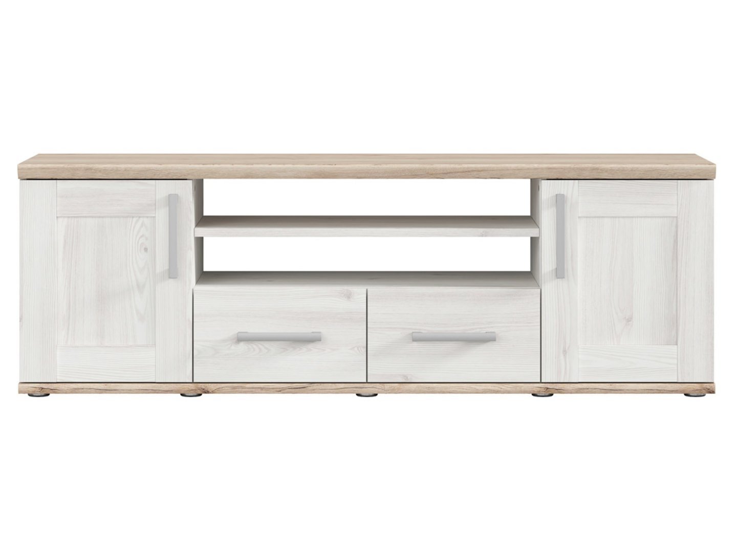 Two-door TV cabinet with two drawers ROMANCE 152 cm light Sibiu larch/light San Remo oak - Image 3