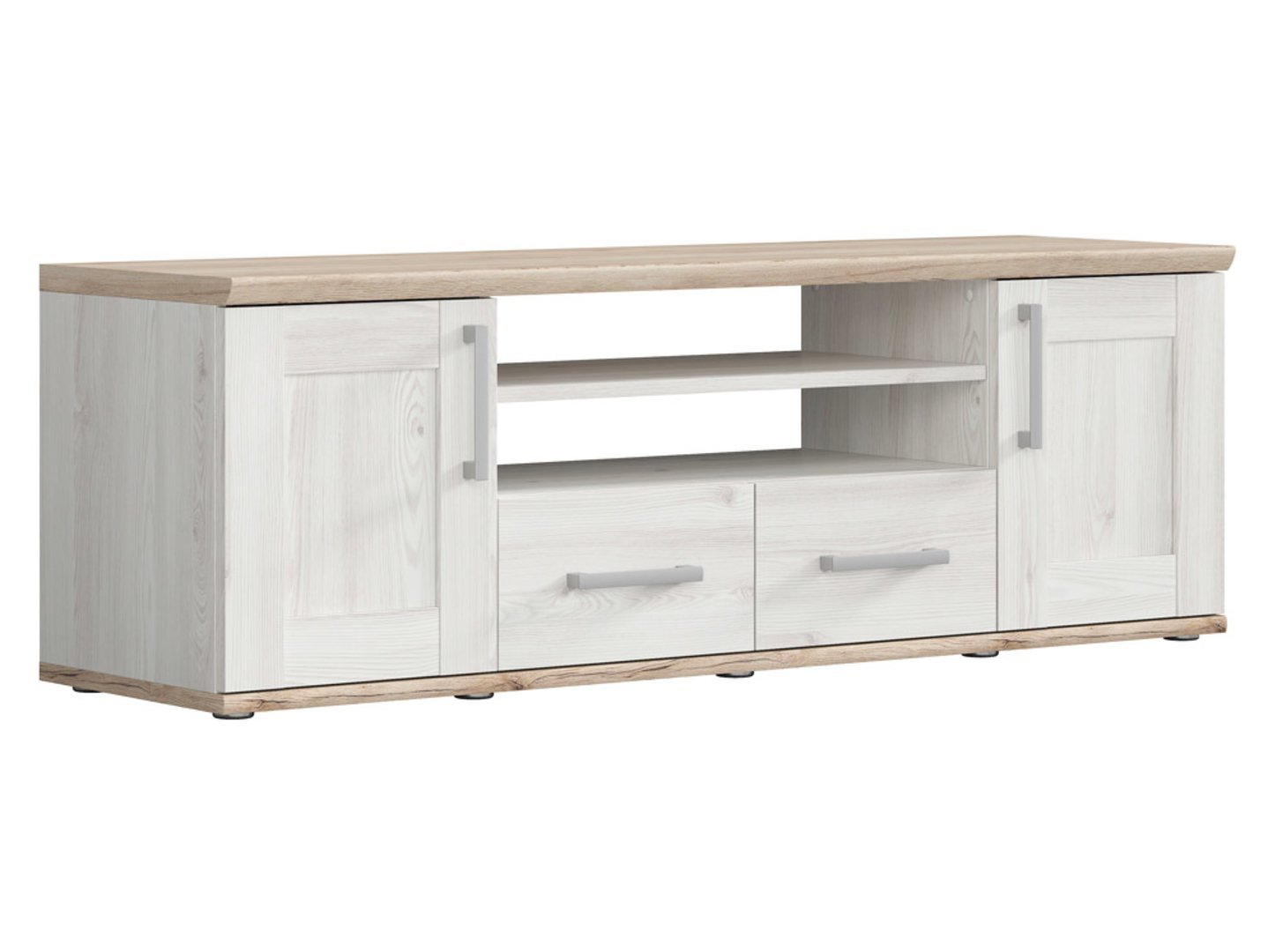 Two-door TV cabinet with two drawers ROMANCE 152 cm light Sibiu larch/light San Remo oak