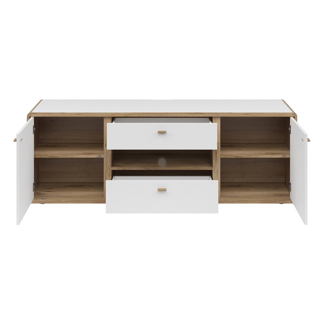 Two-door TV cabinet with two drawers RONDA, 178 cm, light oak flagpole color/white - Image 3