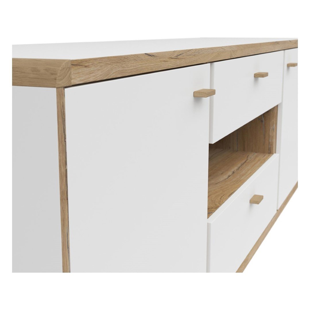 Two-door TV cabinet with two drawers RONDA, 178 cm, light oak flagpole color/white - Image 4
