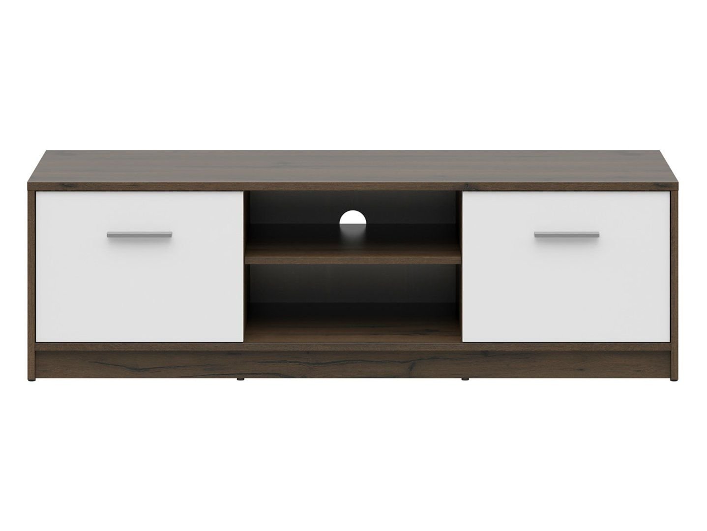 Two-door TV cabinet with shelf NEPO PLUS 138 cm, noble oak/white - Image 4