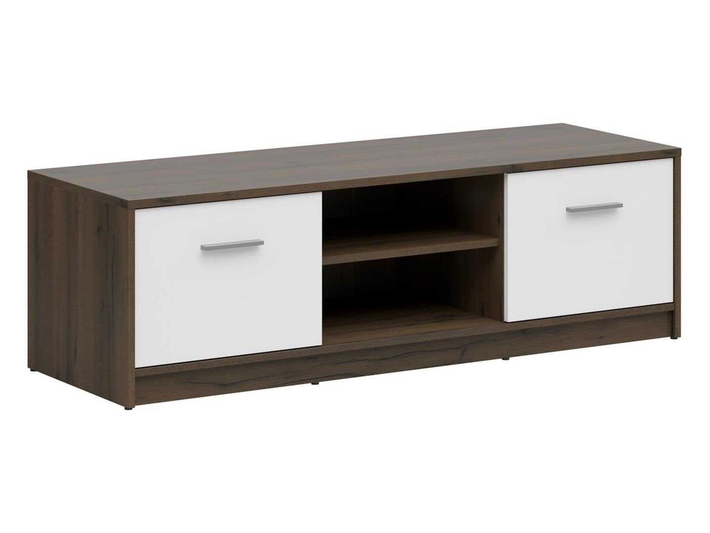 Two-door TV cabinet with shelf NEPO PLUS 138 cm, noble oak/white