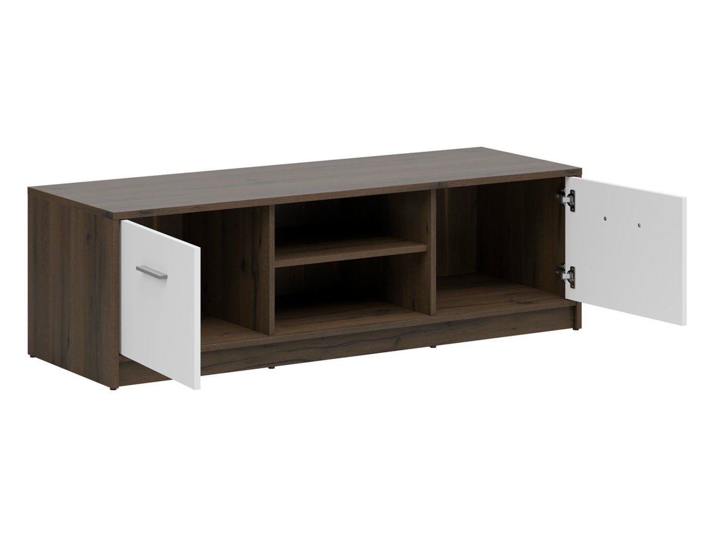 Two-door TV cabinet with shelf NEPO PLUS 138 cm, noble oak/white - Image 2