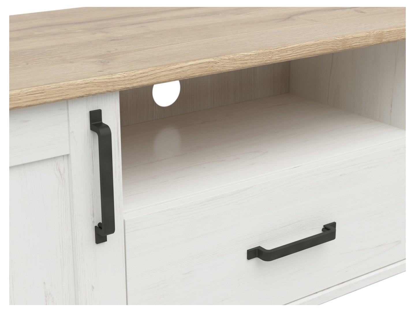 Two-door TV cabinet with drawer LOKSA, 160 cm, Andersen pine, white - Image 2