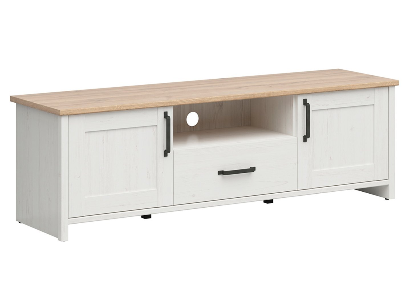 Two-door TV cabinet with drawer LOKSA, 160 cm, Andersen pine, white - Image 5