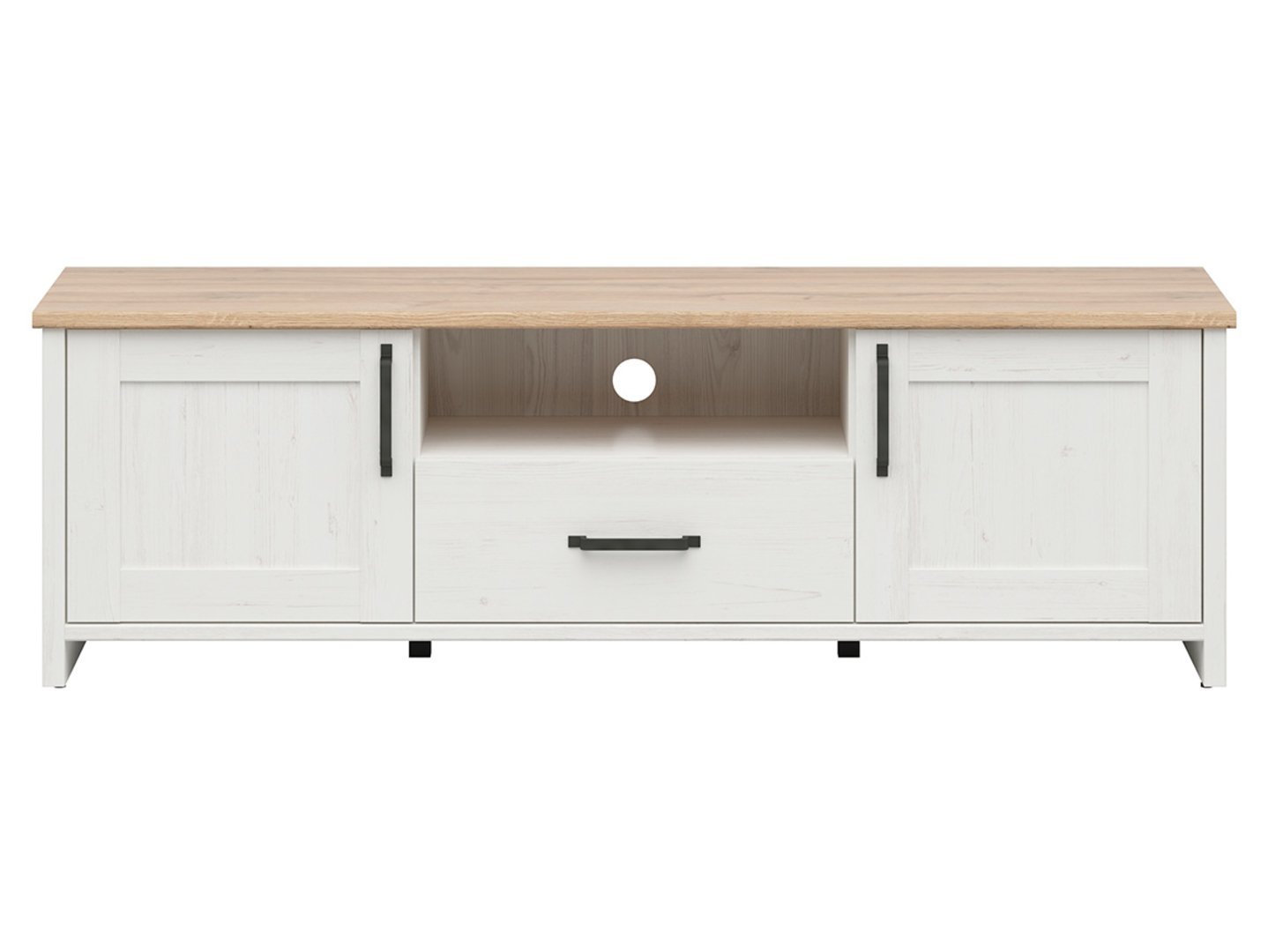 Two-door TV cabinet with drawer LOKSA, 160 cm, Andersen pine, white - Image 6