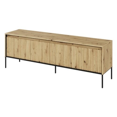 TREND 05 milled wood TV cabinet, oak finish / black legs