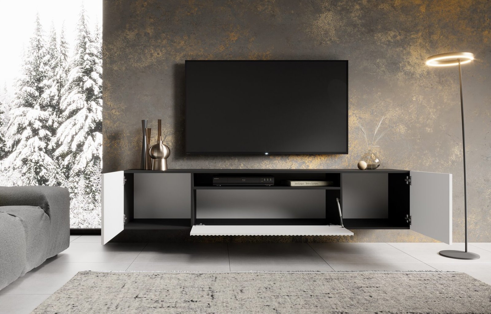 NOEMI wall-mounted TV cabinet, white/black, ADRK - Image 2