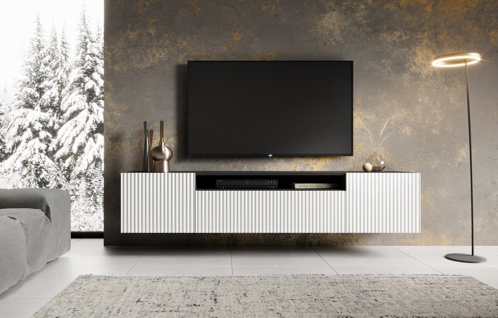 NOEMI wall-mounted TV cabinet, white/black, ADRK - Image 3