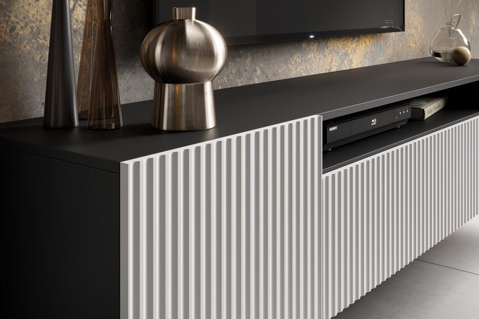 NOEMI wall-mounted TV cabinet, white/black, ADRK - Image 4