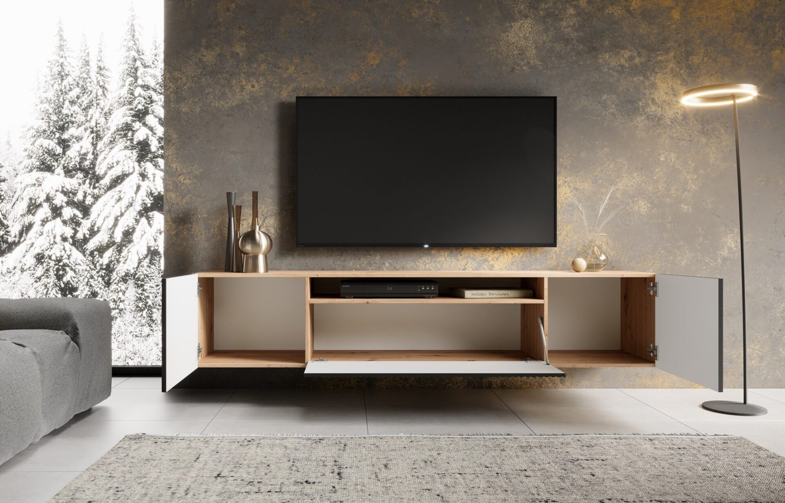 NOEMI TV cabinet, wall-mounted, black/Artisan ADRK - Image 2