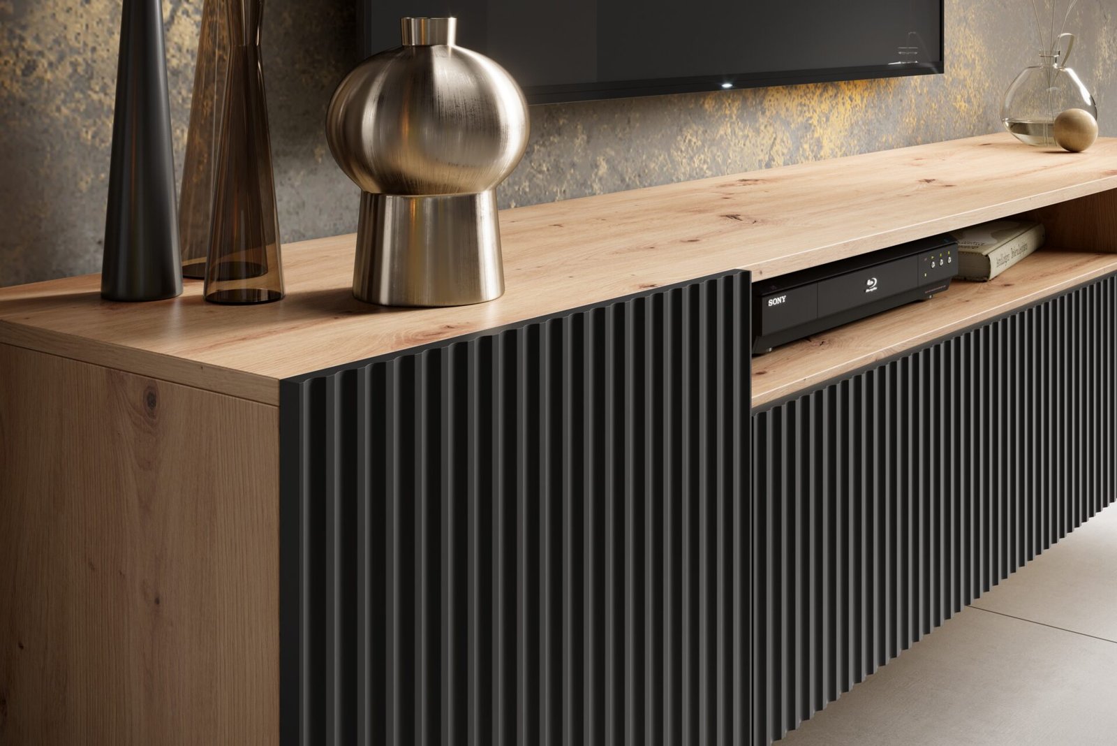 NOEMI TV cabinet, wall-mounted, black/Artisan ADRK - Image 4