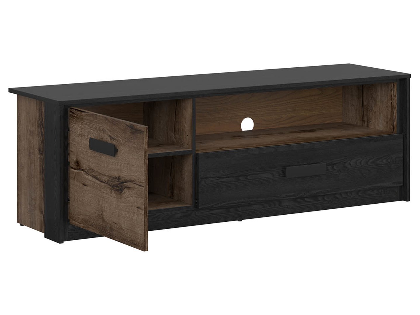 TV cabinet with doors and drawer KASSEL 150 cm monastery oak/black oak - Image 2