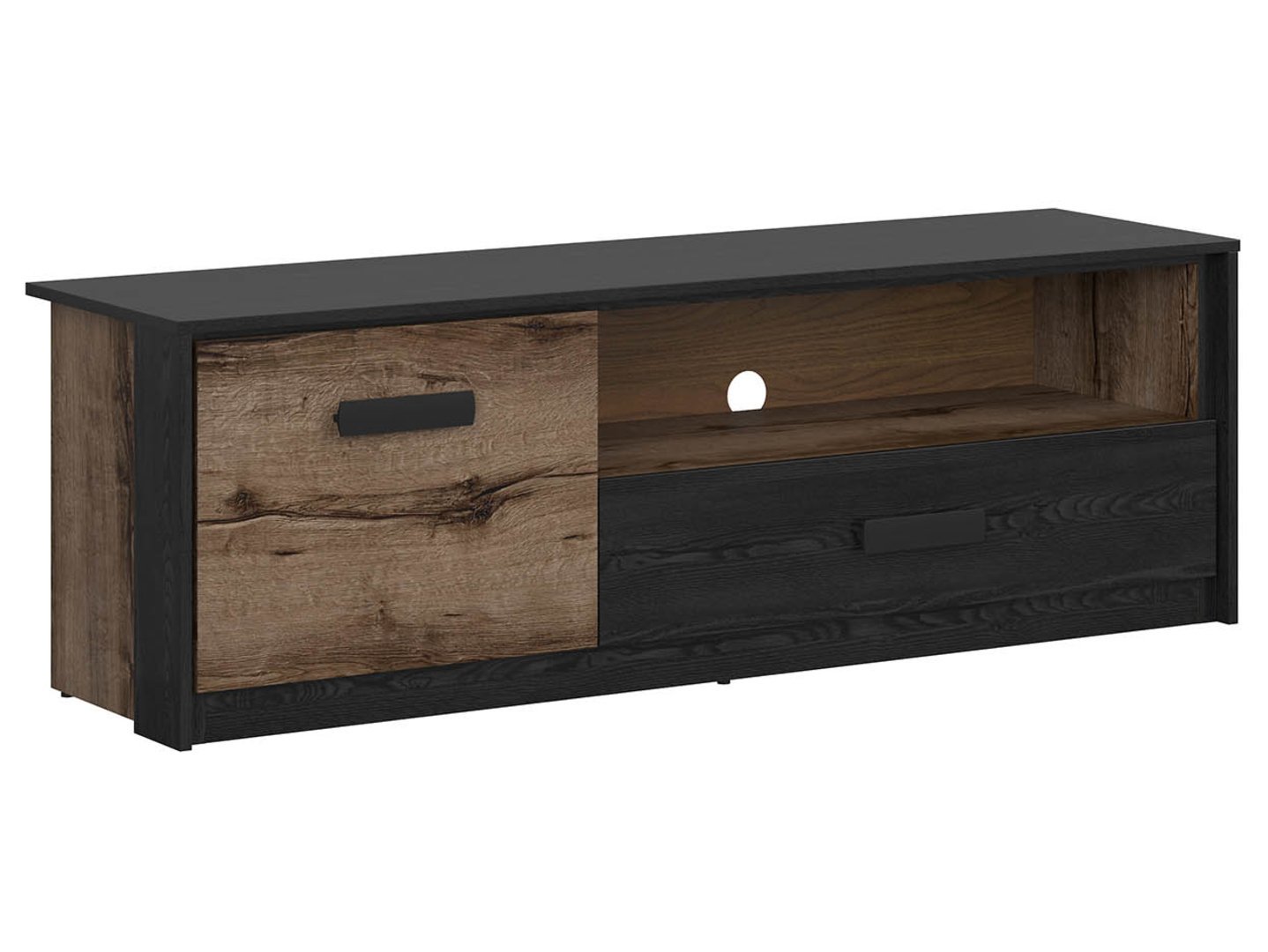 TV cabinet with doors and drawer KASSEL 150 cm monastery oak/black oak