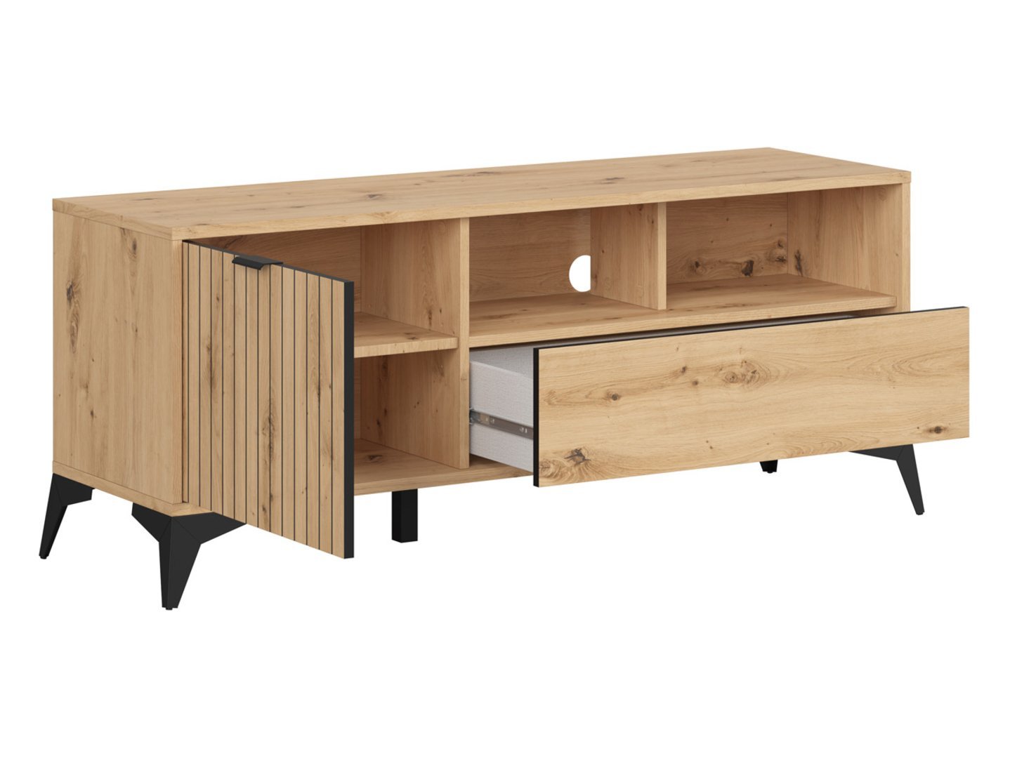LAMEA TV cabinet with doors and drawer, 135 cm, artificial oak color