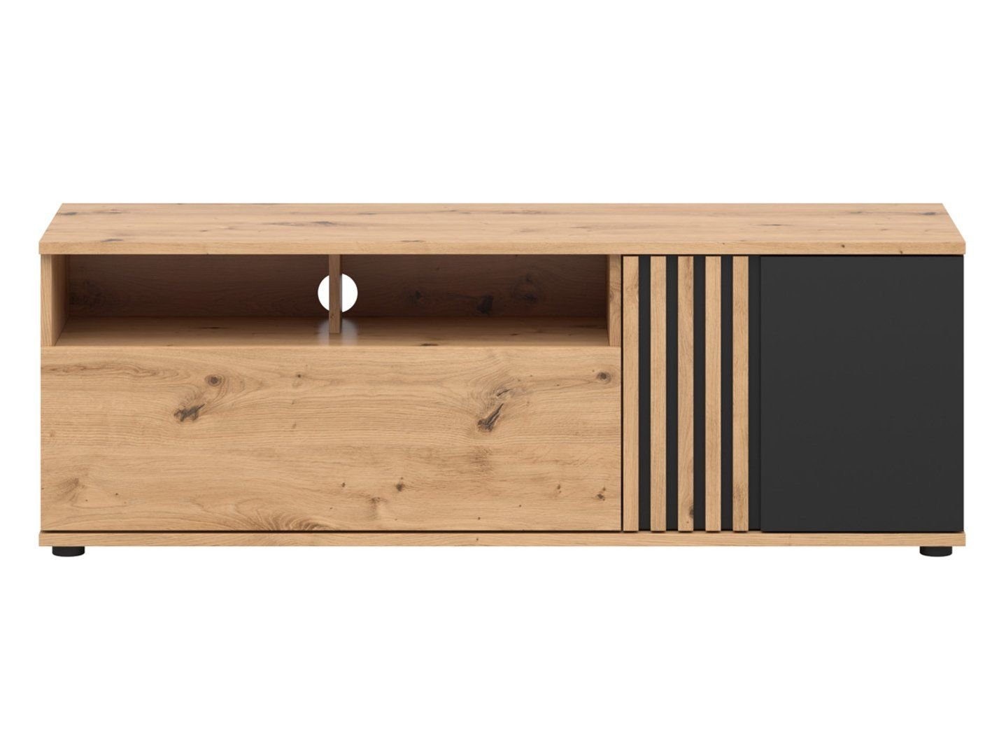 Vabres TV cabinet with door and drawer 135 cm, oak imitation, slats - Image 3