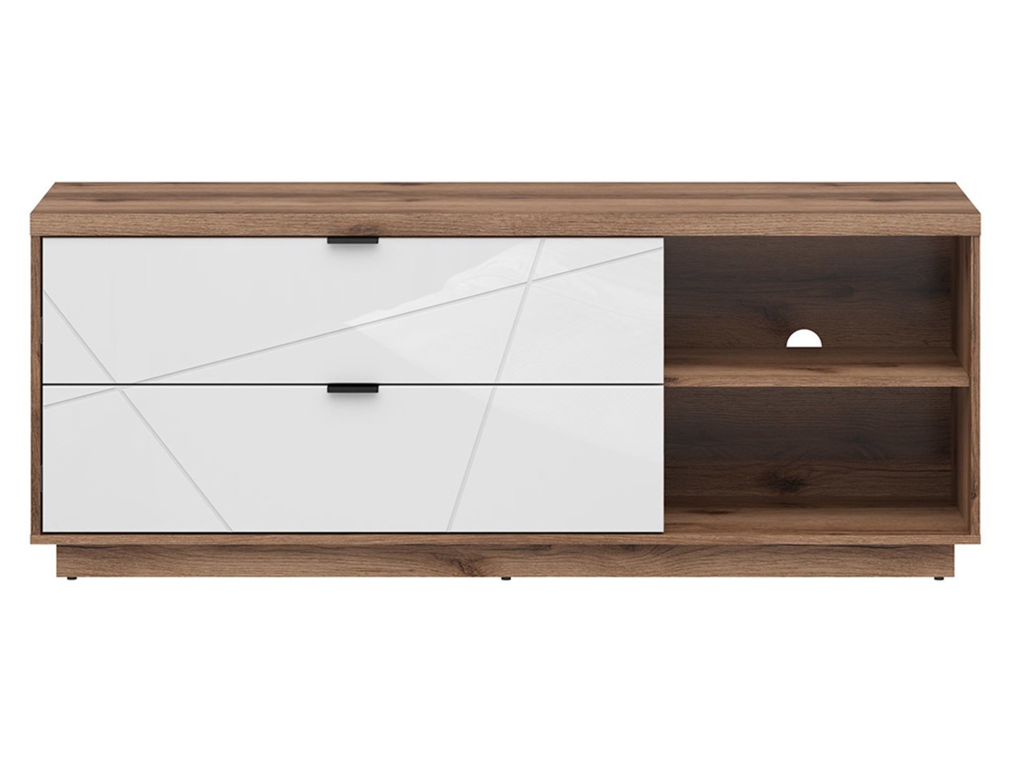 FORN TV cabinet with two drawers, 156 cm, Delano dark oak/high-gloss white - Image 2