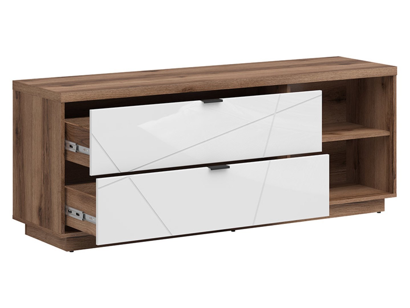 FORN TV cabinet with two drawers, 156 cm, Delano dark oak/high-gloss white - Image 3