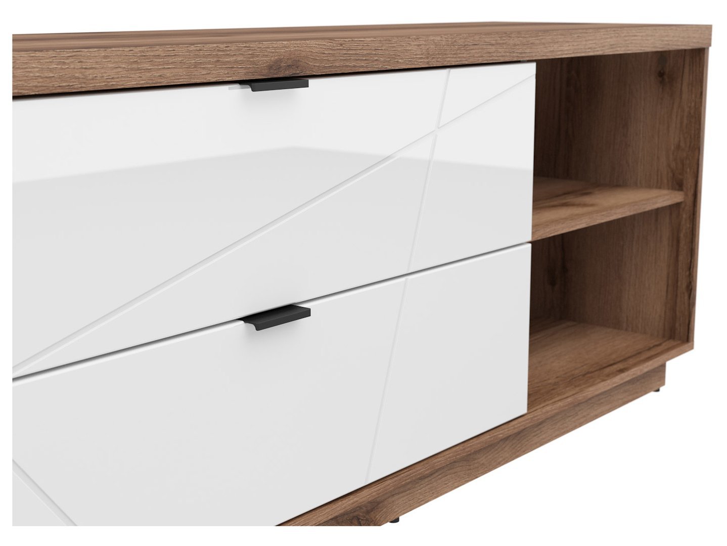 FORN TV cabinet with two drawers, 156 cm, Delano dark oak/high-gloss white - Image 4