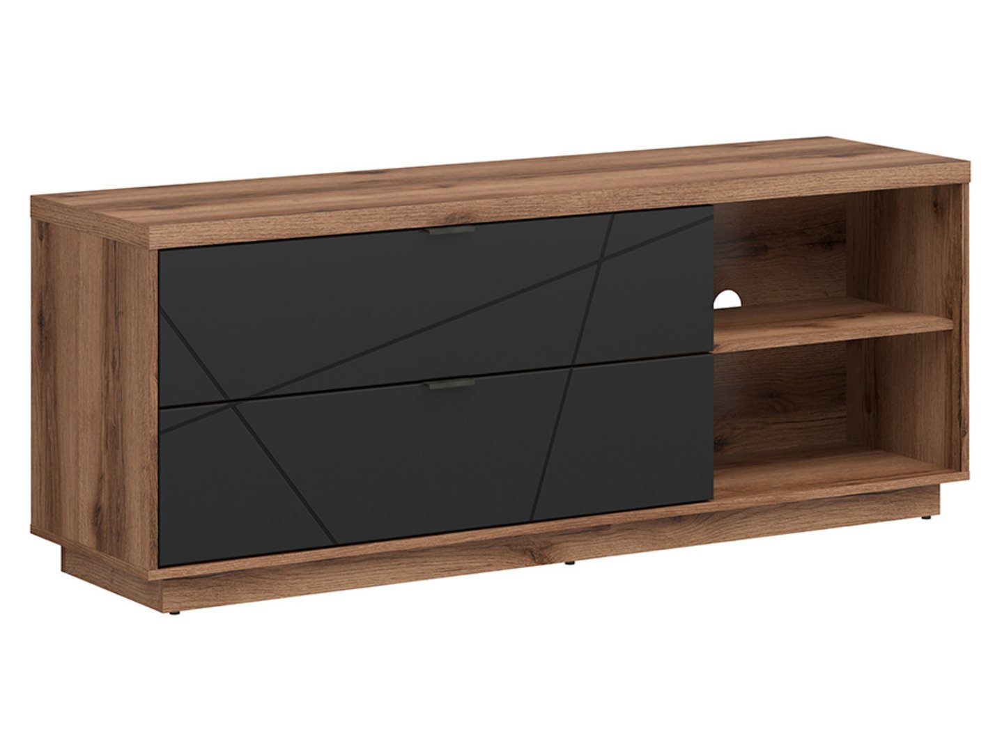 FORN TV cabinet with two drawers, 156 cm, Delano dark oak/matt black