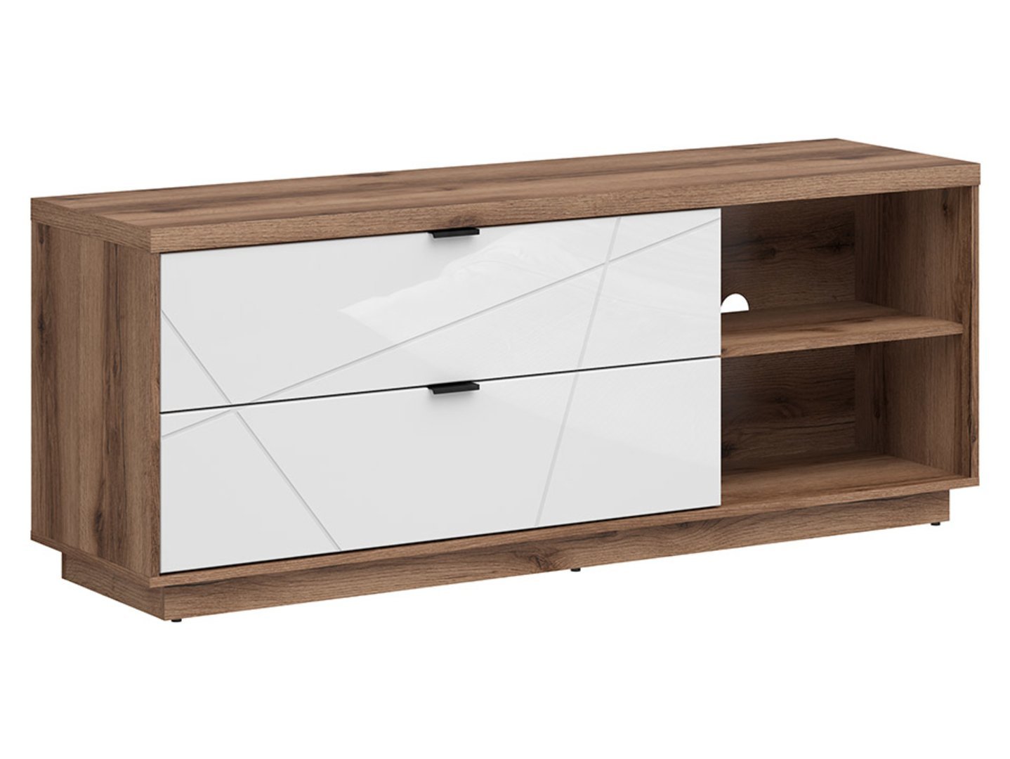 FORN TV cabinet with two drawers, 156 cm, Delano dark oak/high-gloss white