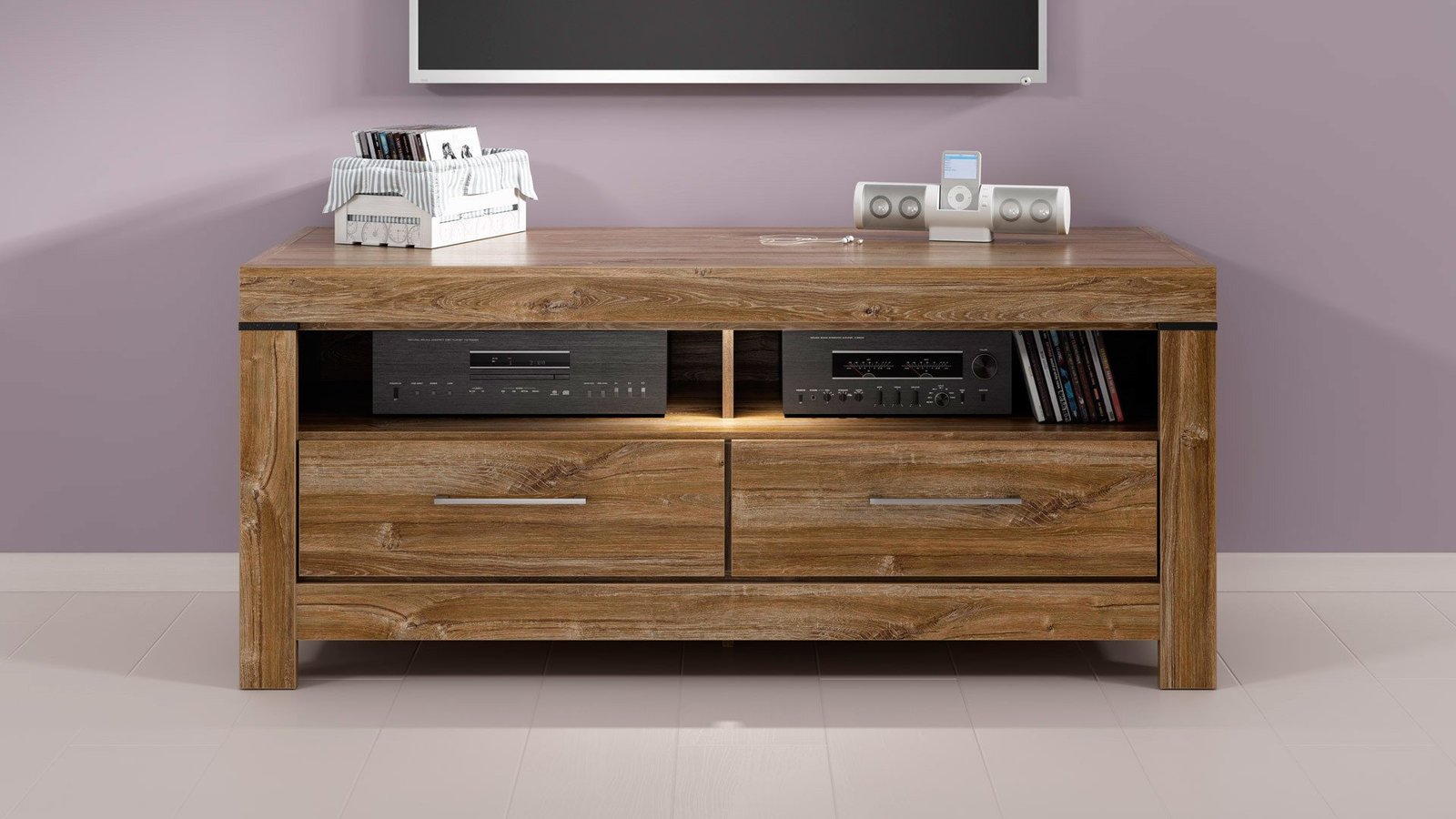 TV cabinet with two drawers GENT 138.5 cm Stirling oak color