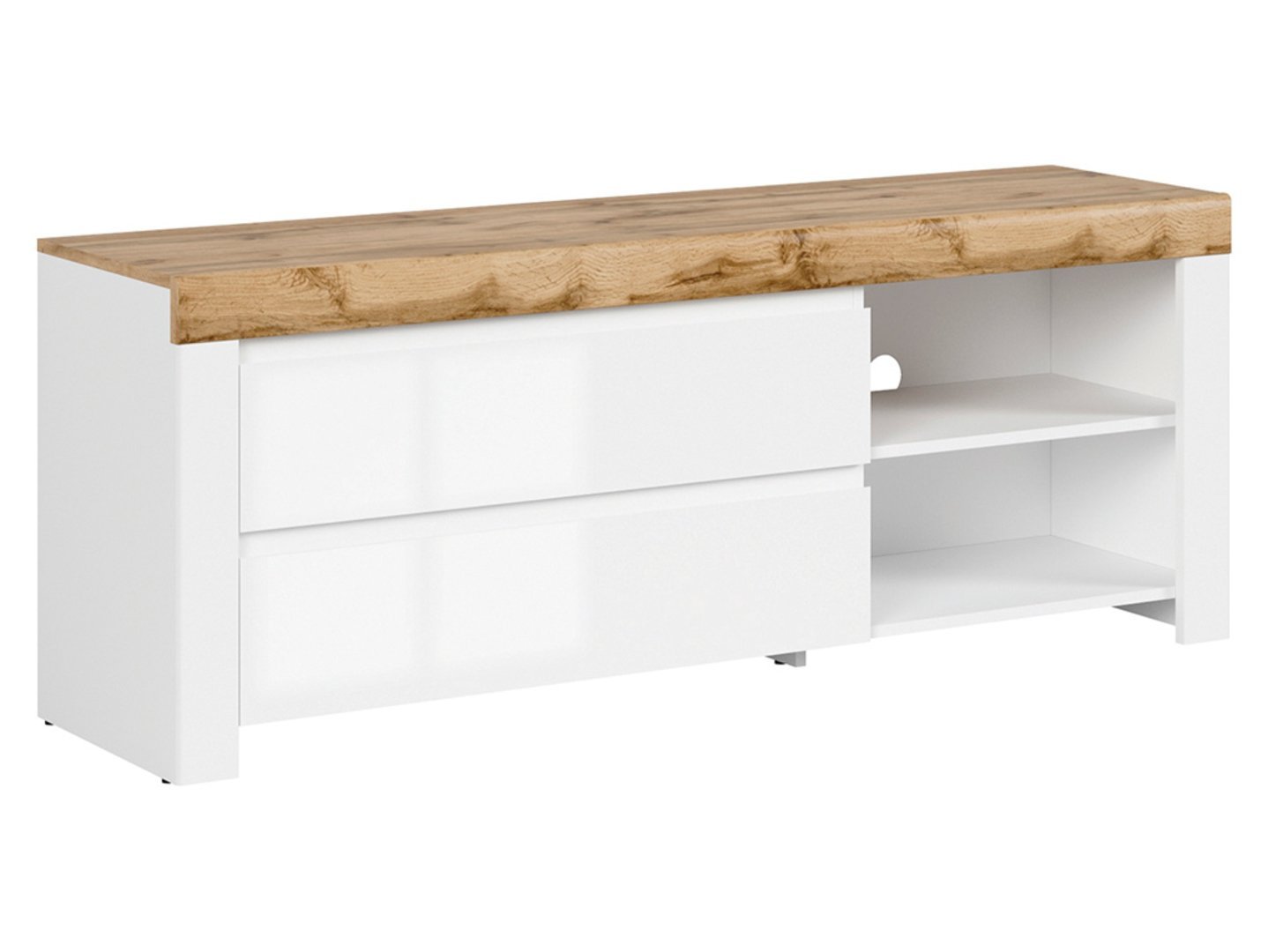 HOLTEN TV cabinet with two drawers, 156 cm, white/wotan oak