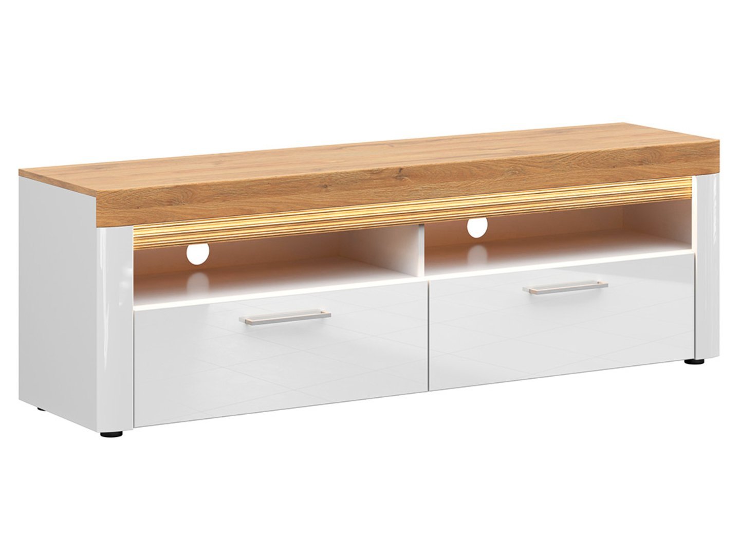 TV cabinet with two drawers HORTON 166.5 cm, golden oak "Grandson" / white glossy color