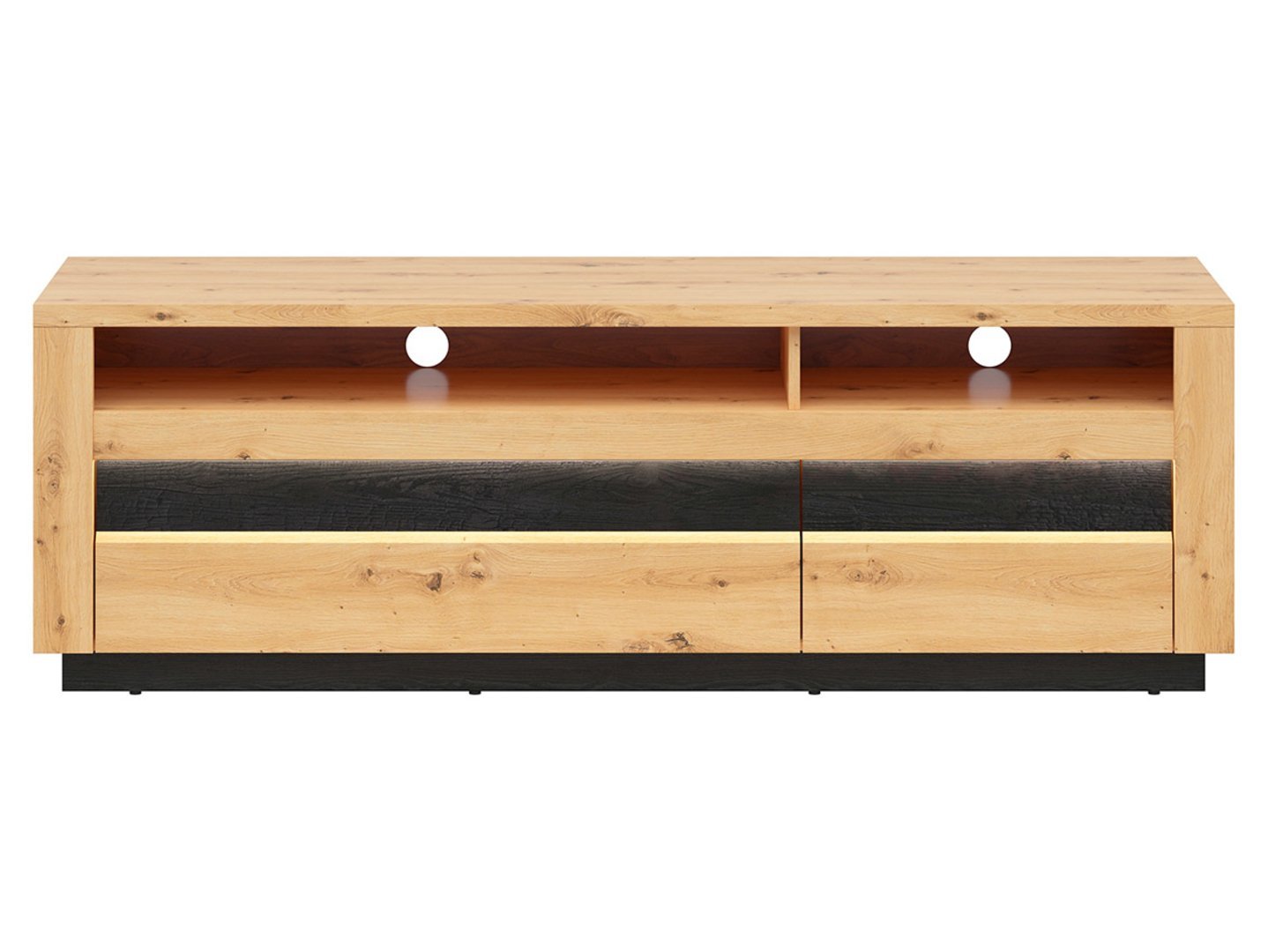 TV cabinet with two drawers OSTIA 161 cm, artificial oak color/glossy black color