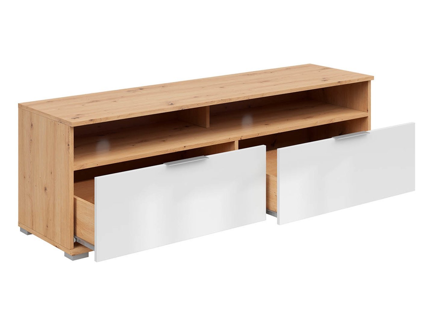 ZELE TV cabinet with two drawers, 135 cm, faux oak/high-gloss white - Image 2