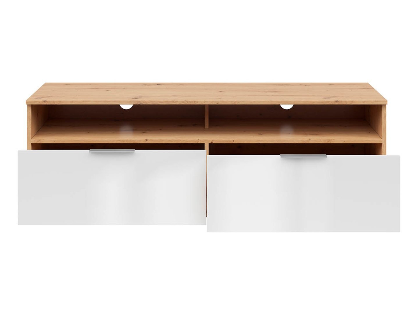 ZELE TV cabinet with two drawers, 135 cm, faux oak/high-gloss white - Image 3