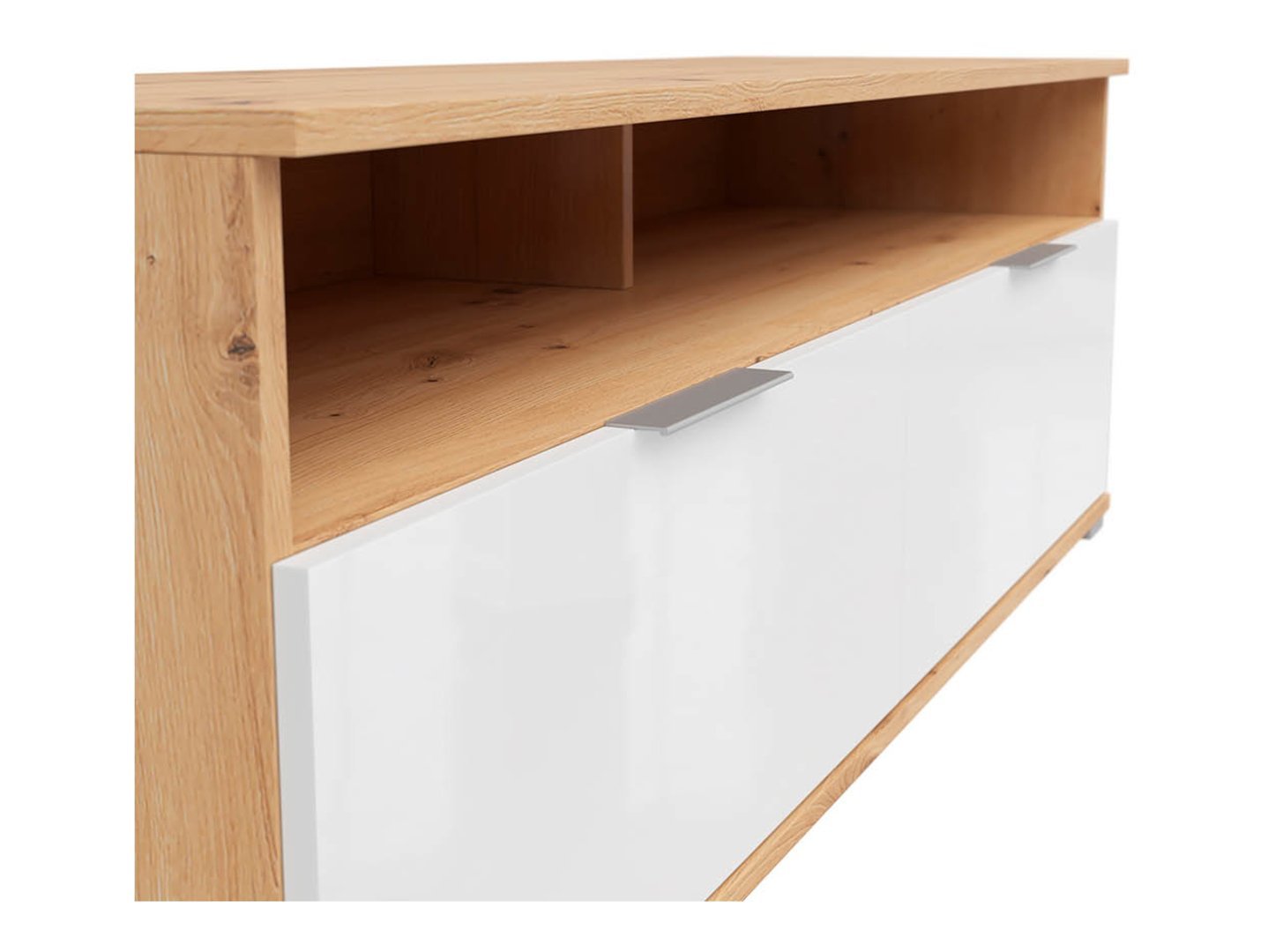 ZELE TV cabinet with two drawers, 135 cm, faux oak/high-gloss white - Image 4