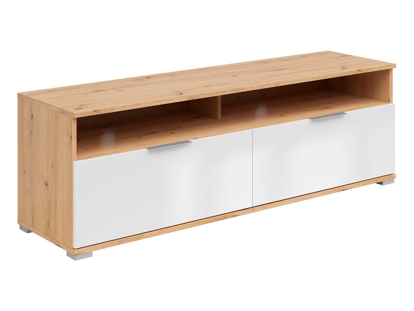 ZELE TV cabinet with two drawers, 135 cm, faux oak/high-gloss white - Image 5