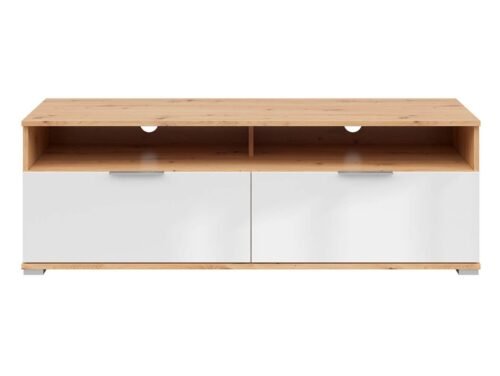 ZELE TV cabinet with two drawers, 135 cm, faux oak/high-gloss white